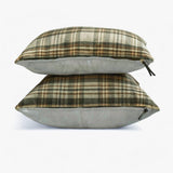 Plaidflow Gray - Gray Velvet Winter Plaid Lumbar Cushion Cover