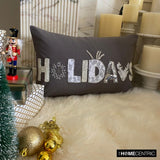 Holiday Season - Gray Linen Decorative Word  Lumbar Cushion Cover