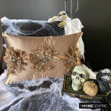 Plume Petal - Brown Satin Lumbar Cushion Cover