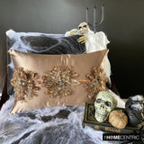 Plume Petal - Brown Satin Lumbar Cushion Cover