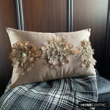 Plume Petal - Brown Satin Lumbar Cushion Cover