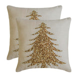 Glittering Pine - Gold Linen Decorative  Throw Cushion Cover