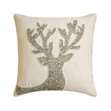Dazzling Deer - White & Silver Linen Decorative  Throw Cushion Cover
