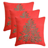 Xmas Evergreen - Red & Green Cotton Linen Decorative Throw  Cushion Cover