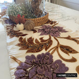 Brown Floral - Silk Dupioni Ivory, Gold, Purple Decorative Table Runners