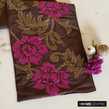 Blossoms Applique - Silk Dupioni Dark Brown, Olive Green, Fuchsia Pink Decorative Table Runners