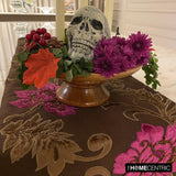 Blossoms Applique - Silk Dupioni Dark Brown, Olive Green, Fuchsia Pink Decorative Table Runners