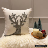 Dazzling Deer - White & Silver Linen Decorative  Throw Cushion Cover