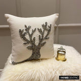 Dazzling Deer - White & Silver Linen Decorative  Throw Cushion Cover