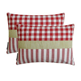 Red Merry Grid - Red Cotton Decorative Lumbar Cushion Cover