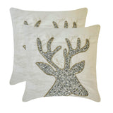 Sequined Antlers - White & Silver Silk  Decorative Throw  Cushion Cover