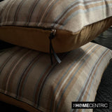 Linear Stripe Beige - Beige Velvet Striped Oblong Lumbar Cushion Cover
