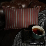 Parallel Stripes - Red Cotton Decorative Oblong Lumbar Cushion Cover