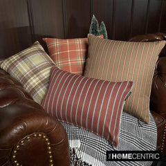 Parallel Stripes - Red Cotton Decorative Oblong Lumbar Cushion Cover