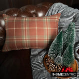 Plaidflow Terracotta - Red Velvet Winter Plaid Lumbar Cushion Cover