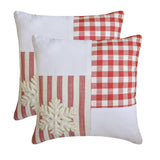Snowflake Check - Red Cotton Christmas Snowflake Throw Cushion Cover
