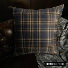 Plaidscape Navy - Navy Blue Velvet Winter Plaid  Throw Cushion Cover