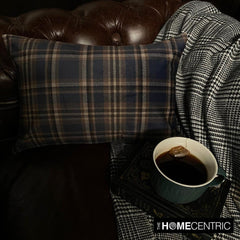 Plaidflow Navy - Blue Velvet Winter Plaid Lumbar Cushion Cover