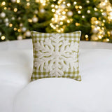 Snowdust Flake - Green Cotton Decorative  Throw Cushion Cover
