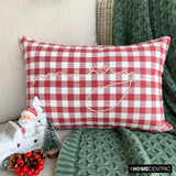 Holiday Merry - Red Cotton Christmas Checkered, Merry Lumbar Cushion Cover
