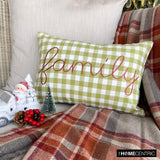 Family - Green Cotton Decorative Lumbar Cushion Cover