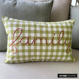Family - Green Cotton Decorative Lumbar Cushion Cover