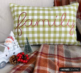 Family - Green Cotton Decorative Lumbar Cushion Cover