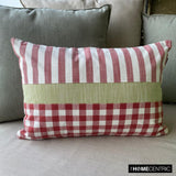 Red Merry Grid - Red Cotton Decorative Lumbar Cushion Cover