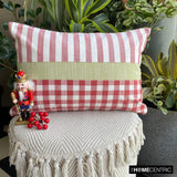 Red Merry Grid - Red Cotton Decorative Lumbar Cushion Cover