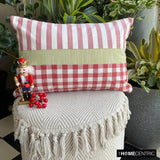 Red Merry Grid - Red Cotton Decorative Lumbar Cushion Cover