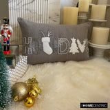 Holiday Twinkle - Gray & Silver Linen Decorative Lumbar Cushion Cover