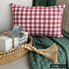Grid Loom Red - Red Cotton Decorative Lumbar Cushion Cover