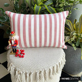 Lush Lines Red - Red Cotton Decorative Lumbar Cushion Cover