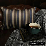 Linear Stripe Blue - Blue Velvet Striped Lumbar Cushion Cover