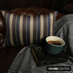 Linear Stripe Blue - Blue Velvet Striped Lumbar Cushion Cover