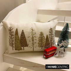 Gold Starry Fir - White & Gold Silk Decorative Lumbar Cushion Cover