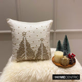 Luminous Pine - White & Gold Silk Decorative Throw Cushion Cover