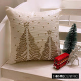 Luminous Pine - White & Gold Silk Decorative Throw Cushion Cover