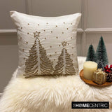 Luminous Pine - White & Gold Silk Decorative Throw Cushion Cover