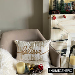 Believe - Gold Velvet Decorative Lumbar Cushion Cover
