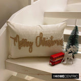 Merry Christmas - Gold Velvet Decorative Lumbar Cushion Cover