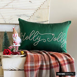 Holly Jolly - Green Silk Decorative Lumbar Cushion Cover