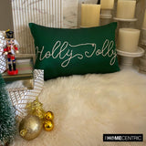 Holly Jolly - Green Silk Decorative Lumbar Cushion Cover
