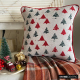Cheery Pine - Red Jacquard Woven Decorative  Throw Cushion Cover