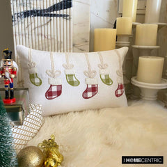 Jolly Stocking - Red Cotton Decorative Lumbar Cushion Cover