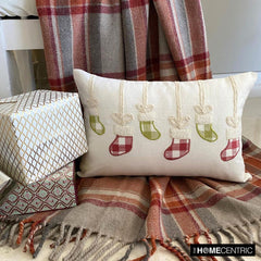 Jolly Stocking - Red Cotton Decorative Lumbar Cushion Cover