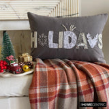 Holiday Season - Gray Linen Decorative Word  Lumbar Cushion Cover