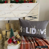 Holiday Season - Gray Linen Decorative Word  Lumbar Cushion Cover