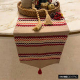 Chevron Bar - Red Linen & Jacquard Silk Decorative Table Runner