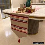 Chevron Bar - Red Linen & Jacquard Silk Decorative Table Runner